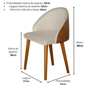 Kit 2 Cadeira Diamante Linho C/couro Pés Madeira Sala Jantar - Imagem 6
