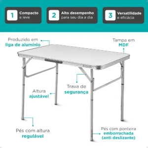 Mesa Dobrável 60x45 Vira Maleta Portátil Camping Churrasco - Imagem 4