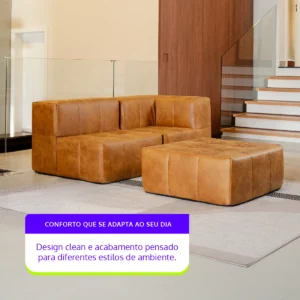 Sofá Modular Policouro Marrom 2 Lugares 1 Canto Com Apoio Pé - Imagem 4