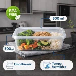 Kit 10 Potes Transparentes 500ml Bpa Free Microondas Freezer - Imagem 4