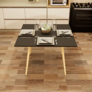 Mesa Sala De Jantar Cozinha Quadrada 4 Lugares 90 Cm Pés Madeira Tampo Preto - Imagem 8