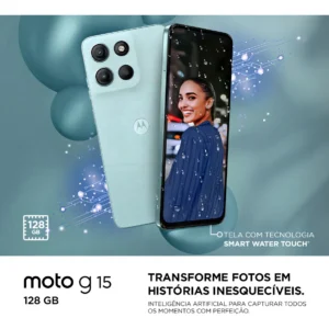 Smartphone Motorola Moto G15 - 128gb 12gb (4gb Ram+8gb Ram Boost) E Camera 50mp Com Ai E Night Vision Bateria De 5200 Mah Tela Fhd+ 6.7 Com Superbrilho Nfc Azul Claro - Imagem 2