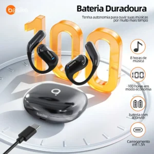 Basike Fone De Ouvido Sem Fio Bluetooth Com Gancho Gamer Esportivo Baixa Latência 100h, Design Aberto - Imagem 3