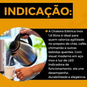 Chaleira Elétrica Rabello Home Shop Inox 1,8 Litros, Com Desligamento Automático e LED Indicador - Imagem 7