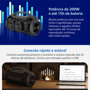 Caixa De Som Philips Boombeat / Boombox 200w Ip66 Bluetooth Power Bank Cor Preto - Imagem 7