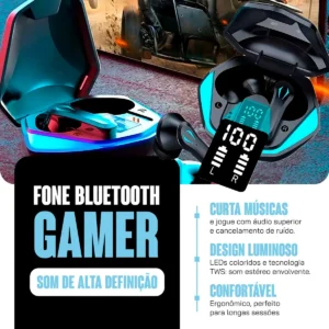 Fone de Ouvido Casenn G9S Bluetooth TWS Gamer Preto com Microfone e LED - Imagem 7
