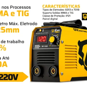 Máquina Inversora De Solda Portatil Mma Eletrodo MI150D 120A The Black Tools - Imagem 4