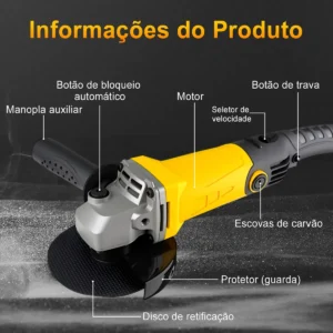 Esmerilhadeira Lixadeira Angular 950w 6 Velocidades 115mm Amarelo 60hz - Imagem 6
