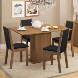 Sala De Jantar Madesa Talita Mesa Tampo Madeira 4 Cadeiras Cor Rustic/Preto/Sintético Preto Desenho do tecido das cadeiras Liso - Imagem 1