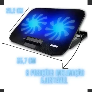 Suporte Base Refrigerada 2 Coolers Ventoinhas Resfriar Notebook Ventilação Silenciosa Ajustável Até 17 Pol Usb Cor Preto Led Azul - Imagem 7