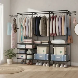Cabideiro Arara Closet Roupas Sapateira Triplo Cor Preto - Imagem 1