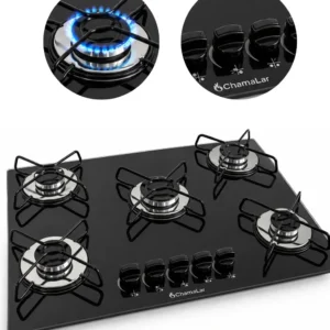 Fogão Cooktop Gás 5 Bocas Ultra Chama 127v/220v Preto - Imagem 1