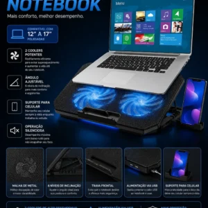 Suporte Mesa Notebook Cooler Led Refrigerada Base Ajustável - Imagem 3