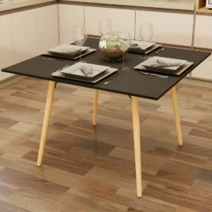 Mesa Sala De Jantar Cozinha Quadrada 4 Lugares 90 Cm Pés Madeira Tampo Preto - Imagem 1
