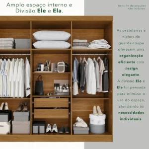 Guarda-roupa Casal 6 Portas 2 Gavetas França Wt Espresso Móveis - Imagem 8