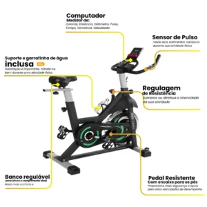 Bicicleta Ergométrica Spinning 20kg Wct Fitness Cor Preto/Verde - Imagem 3