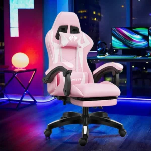 Cadeira Gamer Python Fly Rosa/Branco Reclinável 150kg Apoio de Pés - Imagem 1