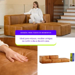Sofá Modular Policouro Marrom 2 Lugares 1 Canto Com Apoio Pé - Imagem 5