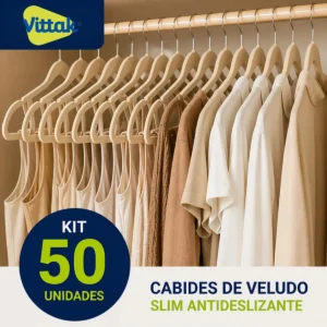 Vittak Kit 50 Cabides Adulto Veludo Slim Antideslizante Organizador Roupas Cor Bege - Imagem 7