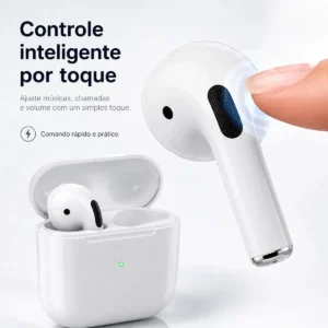 Fone De Ouvido Bluetooth Sem Fio Bateria de Longa Duração Pro 4 Branco Conecta Rápido Fast Plug Com Case Carregador E Microfone - Imagem 4