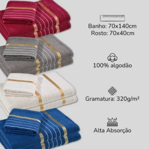 Jogo Toalhas Luxo Gigante (2 Banho E 2 Rosto) Toalhas Grande Cor Pérola e Vinho Liso - Imagem 4