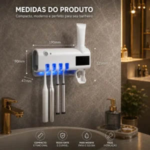 Dispenser Pasta De Dente Com Porta Escova Suporte De Parede Para 4 Escovas Branco Esterilizador Uv Ligeiro - Imagem 3