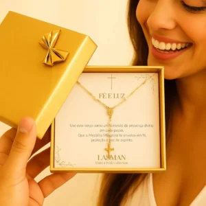Presente Colar Terço Pérolas Semijoia Banhado A Ouro Com Mensagem - Imagem 7