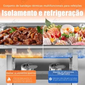 Rechaud Retangular 11l Aço Inox Banho Maria 3 Cubas Fogareir - Imagem 6