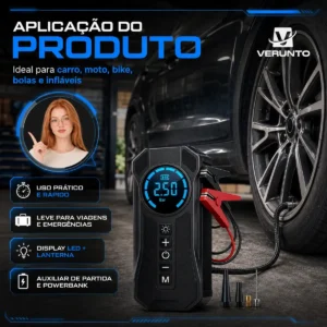 Mini Compressor De Ar Portátil Bateria Emergência Ignição Automotiva Potente Preto Compacto - Imagem 4