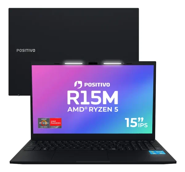 Notebook Positivo Vision R15M AMD Ryzen 5-5625U Linux 8GB RAM 256GB SSD Wi-Fi 6 Tela 15” Full HD IPS Antirreflexo - Minitela - Permite upgrade de memória RAM e SSD - Preto