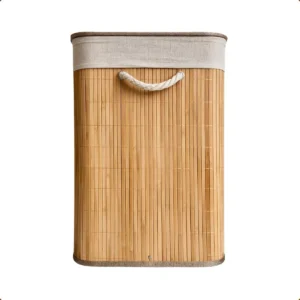Cesto de Roupa Bambu Retangular de 72L com Tampa e Forro de Linho - Imagem 8
