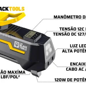 Compressor De Ar Elétrico Portátil 120w Encher Pneu Carro Moto Bicicleta Tcm100 The Black Tools - Imagem 6