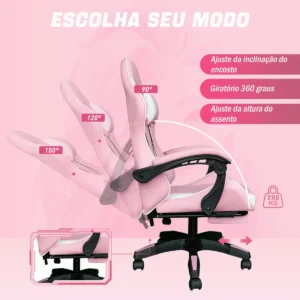 Cadeira Gamer Python Fly Rosa/Branco Reclinável 150kg Apoio de Pés - Imagem 5