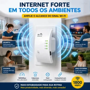 Repetidor De Sinal Wifi Roteador Wireless Amplificador Potente Sem Fio Turbo Cor Branco 1800mbps Longo Alcance Internet Porta Ethernet - Davely - Imagem 7