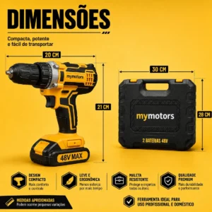 Parafusadeira Furadeira 48v Profissional 2 Baterias Sem Fio - Imagem 8