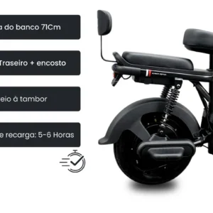 Bicicleta Elétrica Nado C2 1000W Bateria Removível 48V 60km Preto - Imagem 6