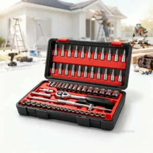 Kit Chaves Ferramentas Jogo Fenda Philips Catraca Soquete Allen 46 Peças Com Maleta Completa Manual Ideal Mecânico Manutenção Casa Carro Profissional Resistente Portátil Compacto Quicko Vermelho - Imagem 1