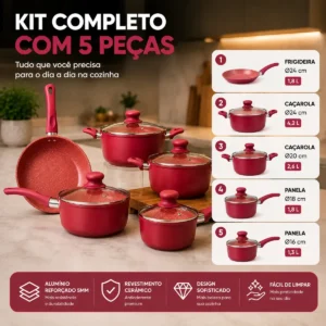 Jogo De Panelas Cerâmico Antiaderente Indução Fogão 5 Peças - Imagem 6