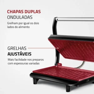 Press Grill Master Press Mondial Vermelho/Inox 1000W PG-01-RC - Imagem 5
