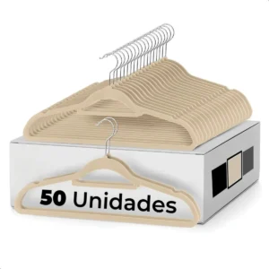 Vittak Kit 50 Cabides Adulto Veludo Slim Antideslizante Organizador Roupas Cor Bege - Imagem 1