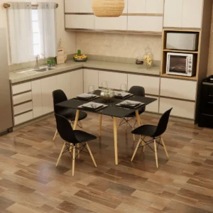 Mesa Sala De Jantar Cozinha Quadrada 4 Lugares 90 Cm Pés Madeira Tampo Preto - Imagem 6