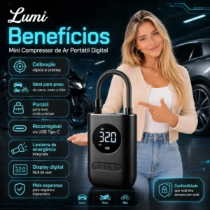 Compressor De Ar Digital Mini Portátil Recarregável Usb-c Para Pneus De Bicicleta Moto Carro Bolas Infláveis Preto - Imagem 2