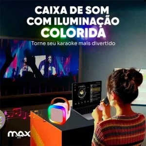 Caixinha Som Karaokê 2 Microfones Bluetooth Infantil Adulto Cor Azul-celeste - Imagem 5