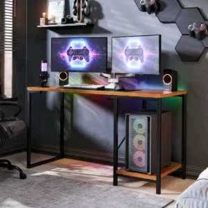 Escrivaninha Gamer Tóquio Industrial Preta de 115 cm para Home Office e Estudo com Prateleira - Imagem 3