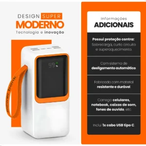 Power Bank Turbo Carregador Portátil 50.000mah Turbo 22.5w Premium Universal Rápida Carga Para Celular iPhone Xiaomi Motorola LG Smartwatch Tablet Display Digital Viagens Festa Ios Nixzen Preto - Imagem 4
