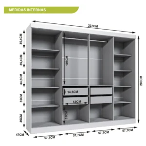 Guarda Roupa Casal Branco Paris 8 Portas 4 Gavetas Espresso Móveis - Imagem 3
