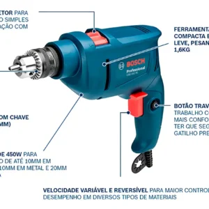 Furadeira De Impacto Bosch GSB 450 RE 450W 10mm Com Brocas e Buchas - Imagem 2