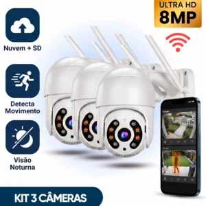 Kit Com 3 Câmeras De Segurança Ip Wifi A8 Full Hd Icsee Ptz 355° Com Visão Noturna Áudio Bidirecional Ip66 Monitoramento Remoto Para Celular Android E iPhone - Imagem 1