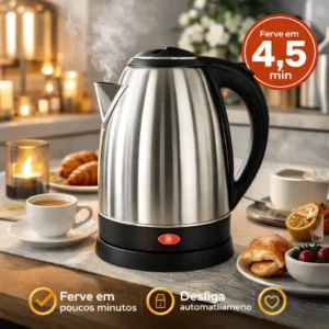 Chaleira Jarra Elétrica 1,8L Litros Em Inox Desligamento Automático Aquecimento Rápido Segura Café Chá Fácil Abertura Tampa Alça Ergometrica - Imagem 3