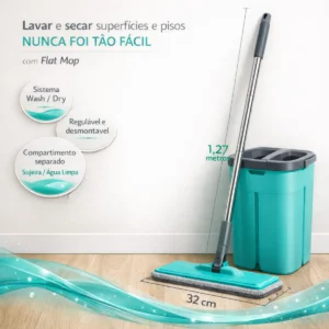 Rodo Flat Mop Limpeza Profissional 2 Refil Mopi Com Balde 5 - Imagem 8